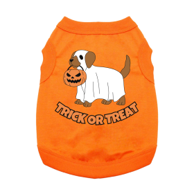 Trick or Treat Pup Dog Shirt (Color: Sunset Orange, size: large)